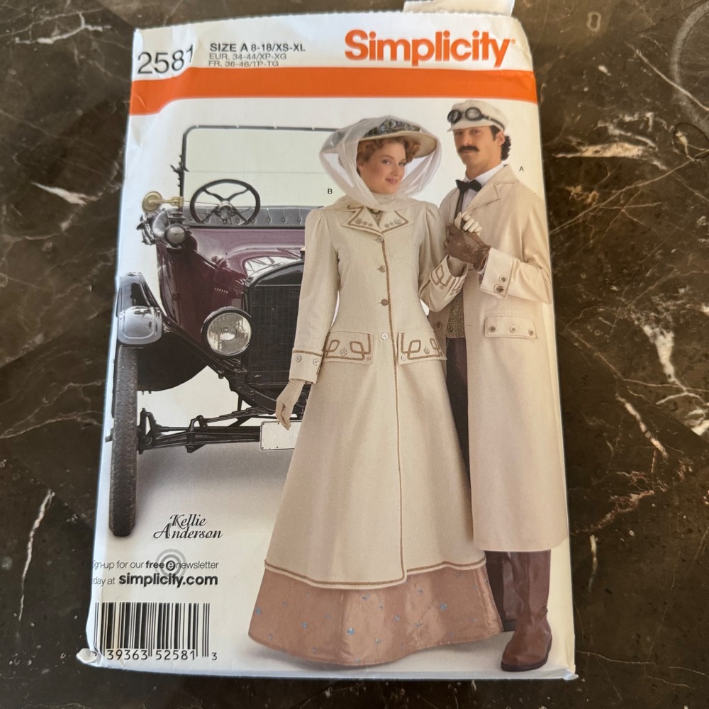 Simplicity 2581 Edwardian Unisex Coat Hat Pattern Steampunk Duster Uncut Size A